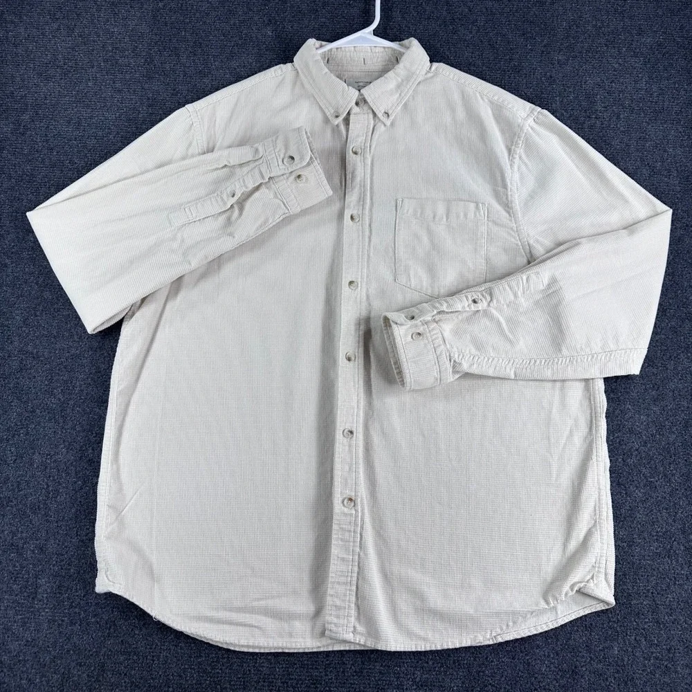 Banana Republic Corduroy Shirt Mens XL Extra Large Cream Untucked Fit Fine Wale